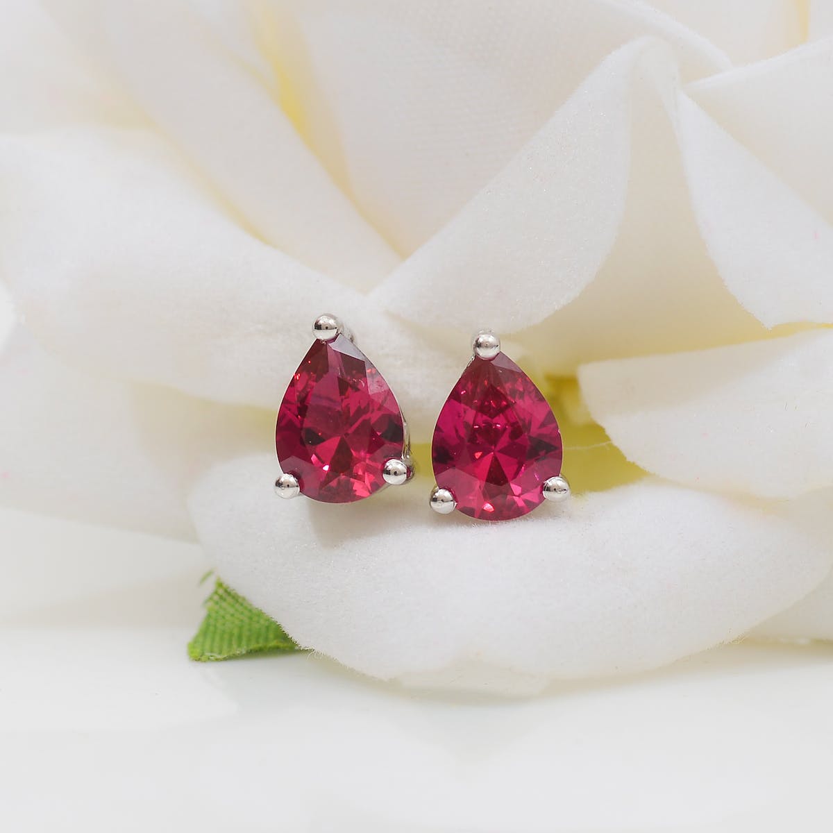 Close up of Earrings with Rubies